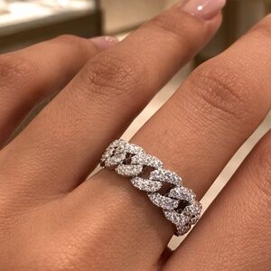 Miami Pave Cuban Link Ring 925 Sterling Silver 100%